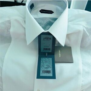 Tom Ford Men's White Textured Dress Shirt - Spread Collar